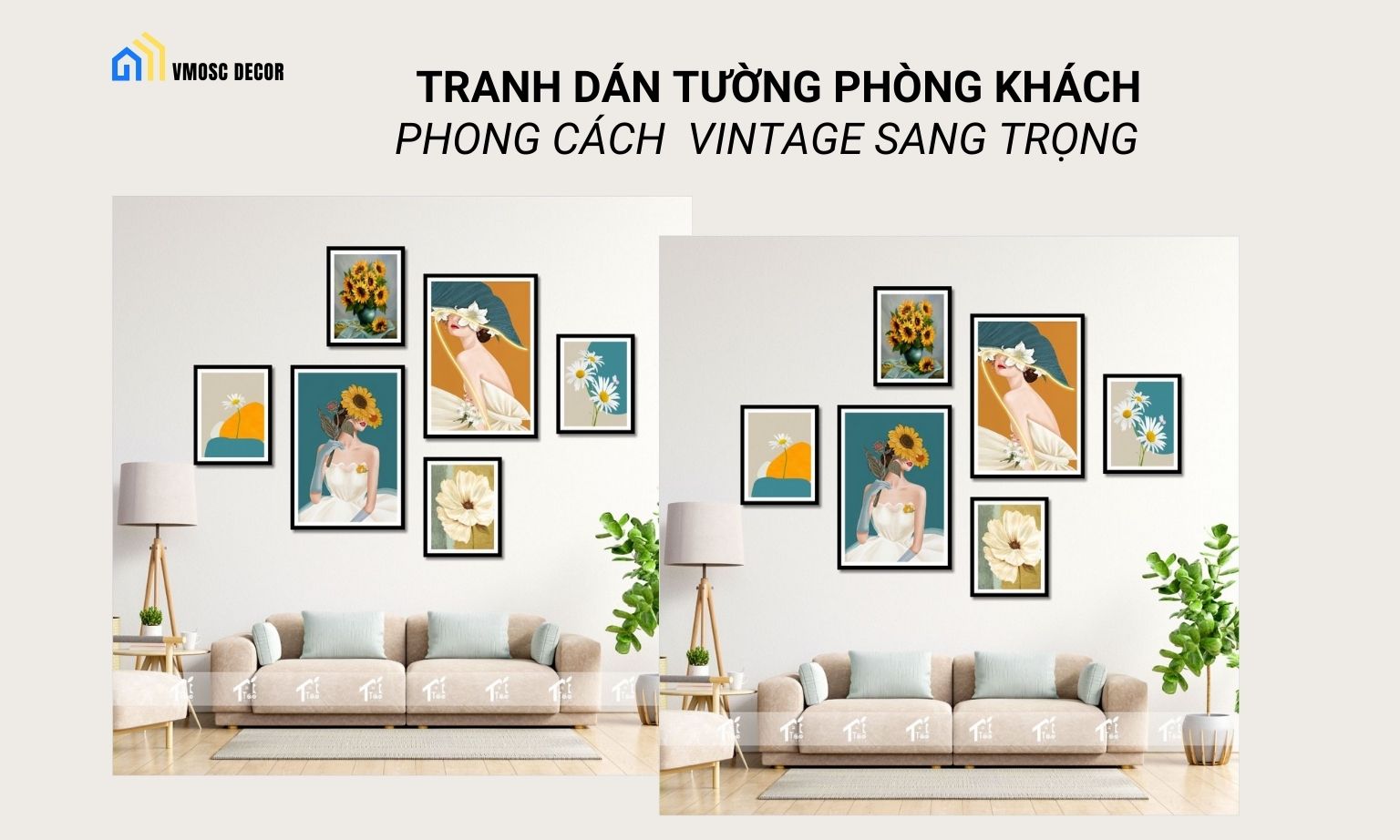 tranh dán tường phòng khách sang trọng