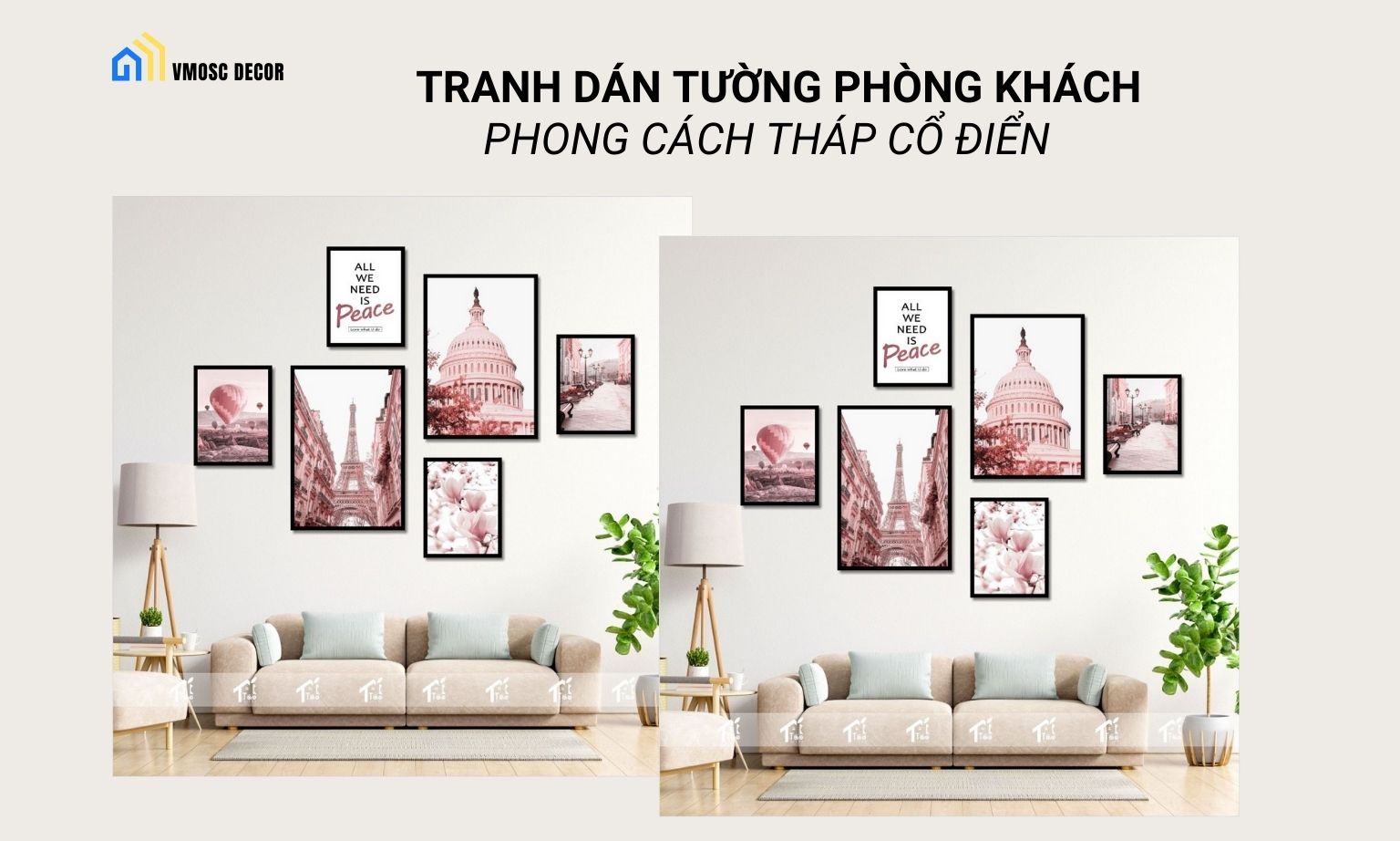 tranh dán tường phòng khách sang trọng